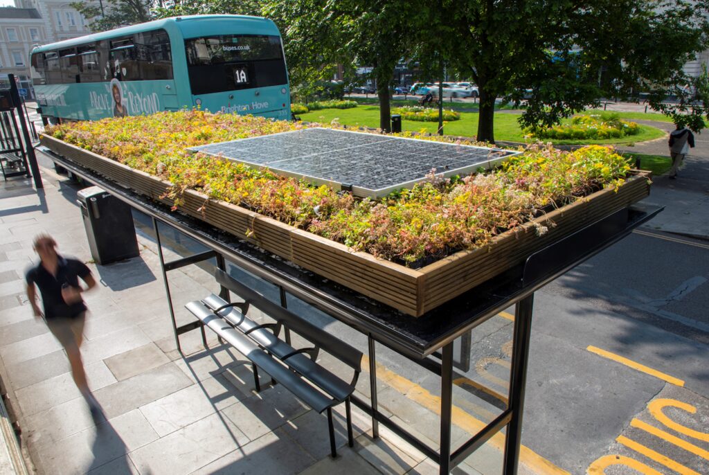 Solar green roof installed on a bus stop