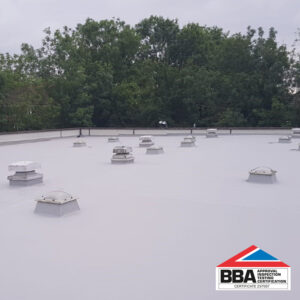 Image shows a flat roof with a BBA accreditation logo