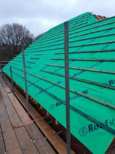 Green Don&Low Roofshield membrane is laid underneath roof battens