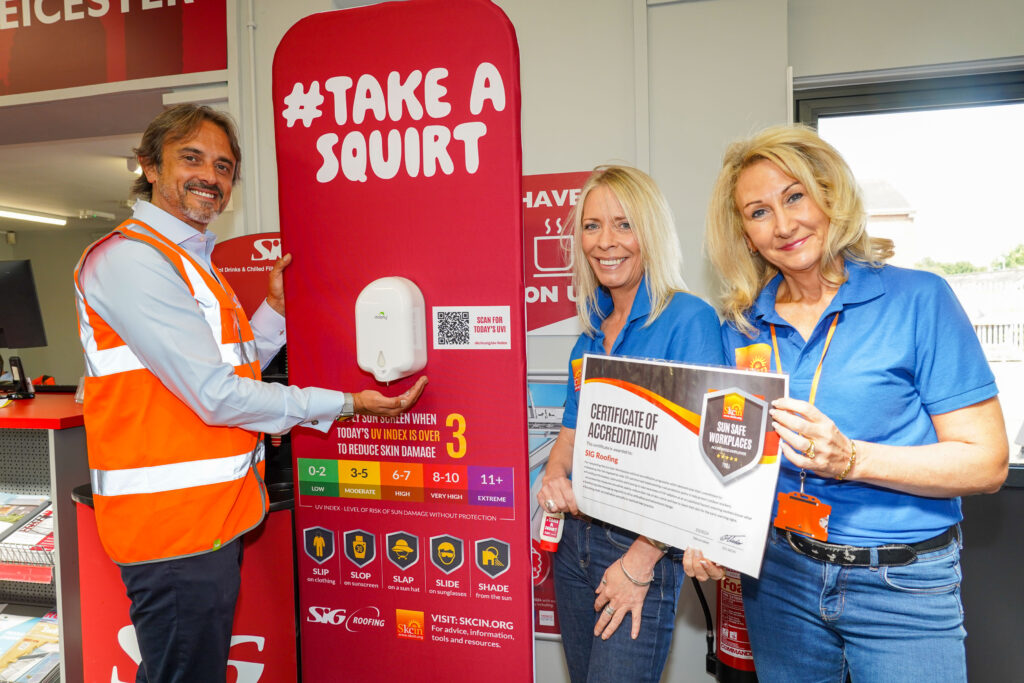 L-R: Chris Lodge Managing Director SIG Roofing, Kathryn Clifford & Marie Tudor from SKCIN