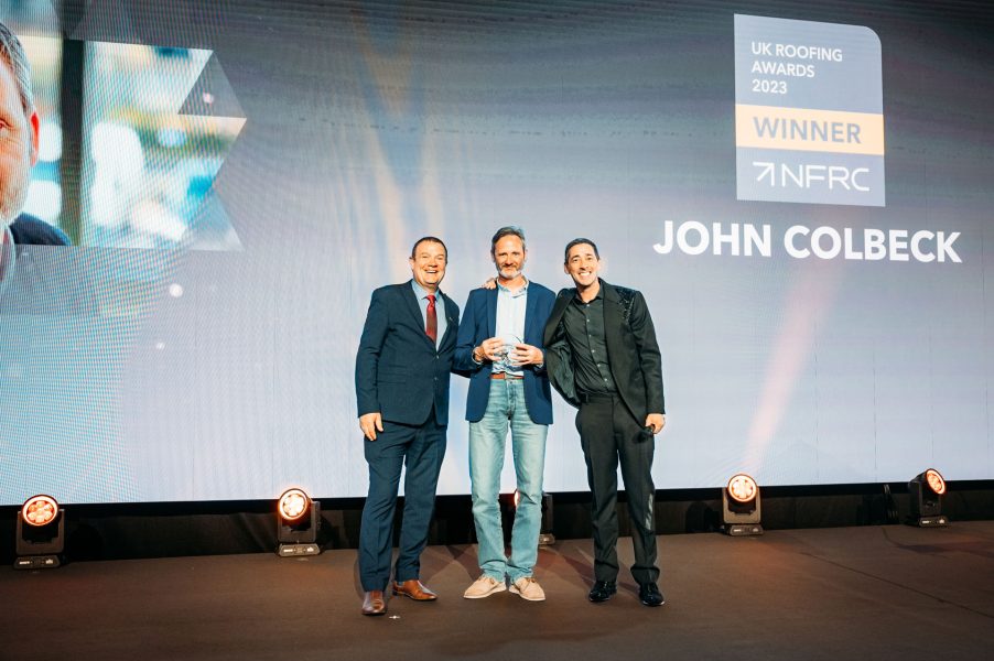 john-colbeck-HandS-Winner-2023 receiving award on stage